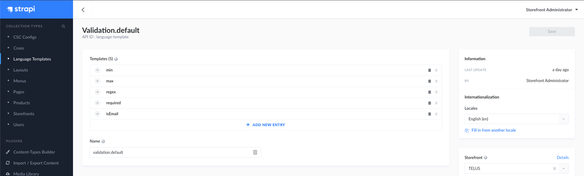 language template validation generic