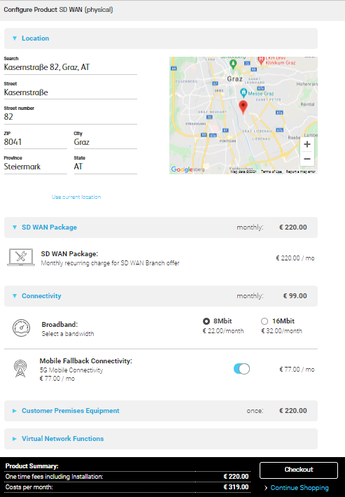shopping cart configuration